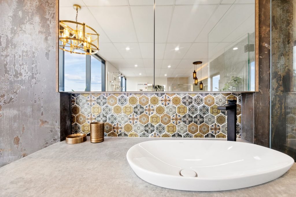 Feature tile vanity and tapware installation